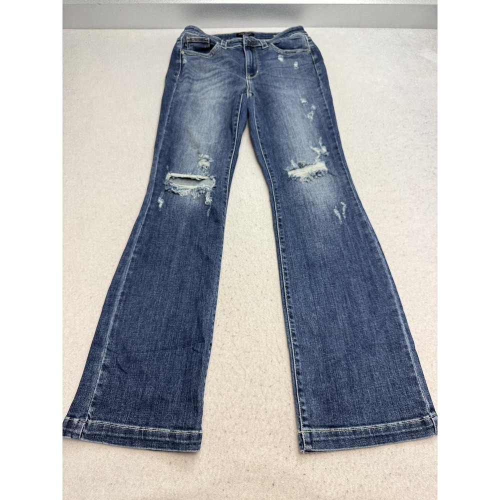 Judy Blue Jeans Womens 7/28 Blue Mid Rise Distressed Bootcut Denim JB82541DK